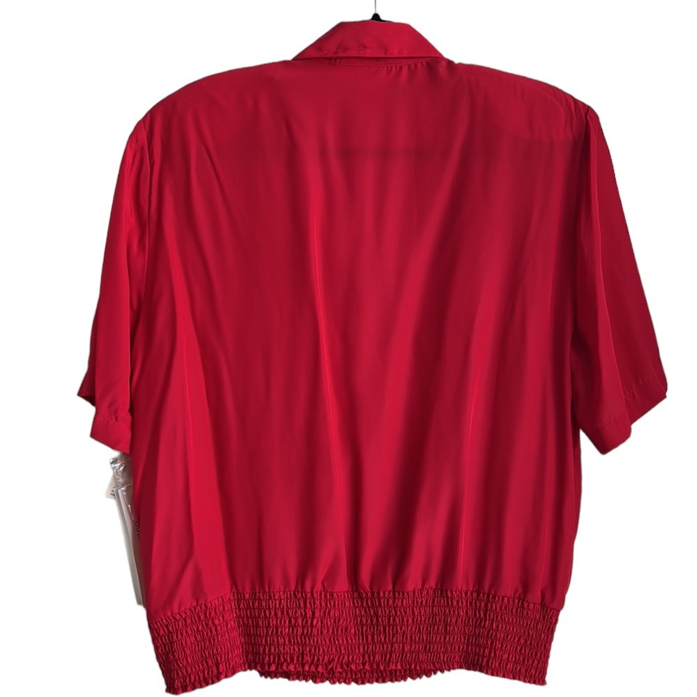 Vintage Laura & Jayne Collection Red Button up Smocked Hem blouse - Picture 2 of 11